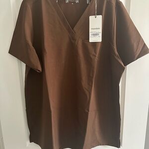 Maternity Scrub Top in Chocolate Brown - Mandala